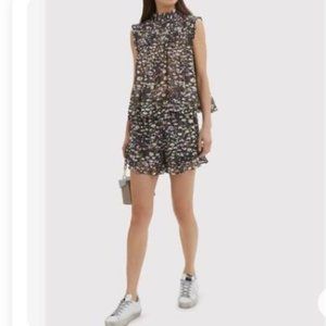 EUC Ganni Black Floral Pleated Ruffle Short Top Set 10